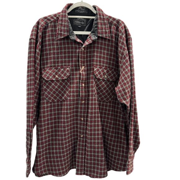 Outdoor Exchange XL Flannel Red Grey Black Warm Button Down Shirt Front Pockets - Picture 1 of 6